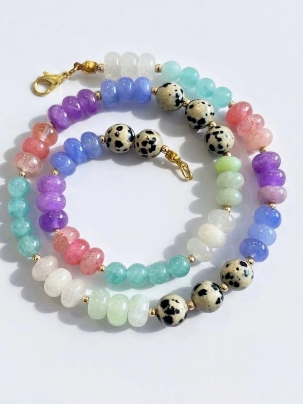 Multicolor Gemstone & Gold Beaded Necklace- cotton candy 🍭
